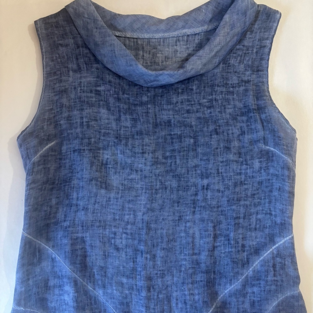 100% Linen Made in Italy Midi Sleeveless Blue Linen Shift Dress Sz M Unbranded - Picture 8 of 11